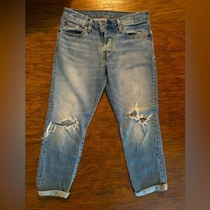 Levi’s 501 cut Distressed Boyfriend cropped jeans, Sz: 26
